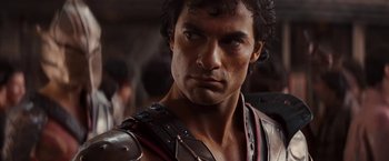 Movie still from “John Carter” (2012), directed by Andrew Stanton – A person wearing a costume; Close Up shot, Over the shoulder angle