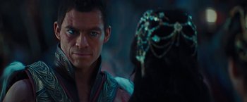 Movie still from “John Carter” (2012), directed by Andrew Stanton – A person wearing a costume; Close Up shot, Over the shoulder angle