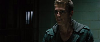 Movie still from “Jumper” (2008), directed by Doug Liman – A person wearing a jacket; Close Up shot, Over the shoulder angle