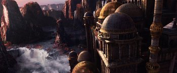 Movie still from “Jupiter Ascending” (2015), directed by Lilly Wachowski – An image of an ancient building with a dome on top of it; Extreme Wide shot, High angle