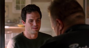 Movie still from “Just Like Heaven” (2005), directed by Mark Waters – A man talking to another man in front of a mirror; Close Up shot, Over the shoulder angle