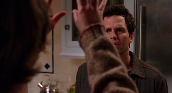 Movie still from “Just Like Heaven” (2005), directed by Mark Waters – A man standing in front of a bathroom mirror; Close Up shot, Over the shoulder angle