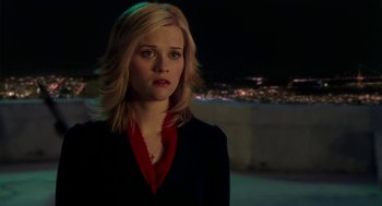 Movie still from “Just Like Heaven” (2005), directed by Mark Waters – A woman with blonde hair wearing a black jacket; Medium shot, Over the shoulder angle