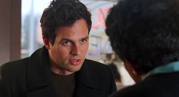 Movie still from “Just Like Heaven” (2005), directed by Mark Waters – A man is talking to another man in front of a wall; Close Up shot, Over the shoulder angle