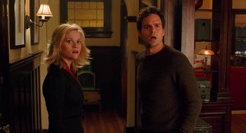 Movie still from “Just Like Heaven” (2005), directed by Mark Waters – A man and a woman standing next to each other in a room; Medium shot, Low angle