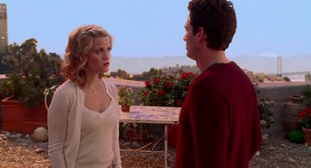 Movie still from “Just Like Heaven” (2005), directed by Mark Waters – A man and a woman standing next to each other outside; Medium shot, Over the shoulder angle