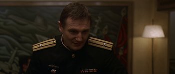 Movie still from “K-19: The Widowmaker” (2002), directed by Kathryn Bigelow – A person wearing a military uniform; Close Up shot, Low angle