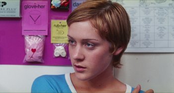 Movie still from “Kids” (1995), directed by Larry Clark – A person with short brown hair; Close Up shot, Over the shoulder angle