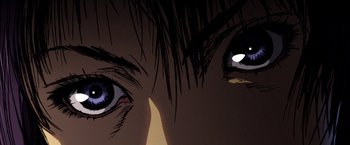 Movie still from “Kill Bill: Vol. 1” (2003), directed by Quentin Tarantino – View of a person's eyes with light shining on them; Extreme Close Up shot, Overhead angle