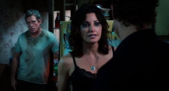 Movie still from “Killer Joe” (2011), directed by William Friedkin – A person wearing a necklace; Close Up shot, Over the shoulder angle