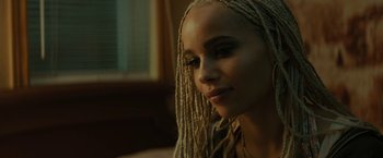 Movie still from “Kin” (2018), directed by Josh Baker – A person with blonde hair; Close Up shot, Low angle