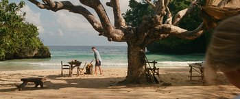 Movie still from “Knight and Day” (2010), directed by James Mangold – A man standing next to a tree on the beach; Extreme Wide shot, High angle