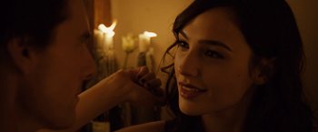 Movie still from “Knight and Day” (2010), directed by James Mangold – A beautiful young lady smiling at the camera; Close Up shot, Over the shoulder angle