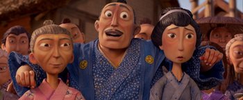 Movie still from “Kubo and the Two Strings” (2016), directed by Travis Knight – A person wearing a blue robe; Close Up shot, Low angle