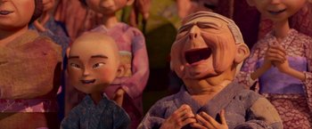 Movie still from “Kubo and the Two Strings” (2016), directed by Travis Knight – A doll's head with a person's face; Close Up shot, Over the shoulder angle