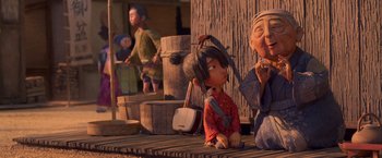 Movie still from “Kubo and the Two Strings” (2016), directed by Travis Knight – An animated scene of a girl and a man; Medium shot, Over the shoulder angle