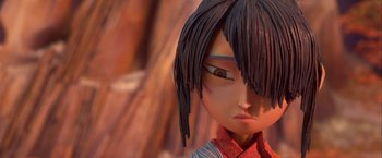Movie still from “Kubo and the Two Strings” (2016), directed by Travis Knight – The face of an animated character; Close Up shot, Over the shoulder angle