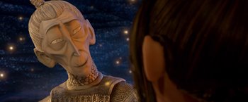 Movie still from “Kubo and the Two Strings” (2016), directed by Travis Knight – A person's face in a scene; Close Up shot, Over the shoulder angle
