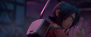 Movie still from “Kubo and the Two Strings” (2016), directed by Travis Knight – View of a cartoon character's face; Close Up shot, Low angle