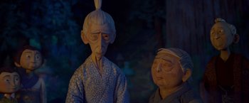 Movie still from “Kubo and the Two Strings” (2016), directed by Travis Knight – A couple of people that are next to each other; Close Up shot, Over the shoulder angle