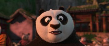 Movie still from “Kung Fu Panda 2” (2011), directed by Jennifer Yuh Nelson – A stuffed panda bear looking at the camera; Close Up shot, Low angle