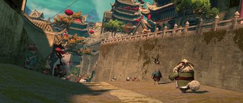 Movie still from “Kung Fu Panda 2” (2011), directed by Jennifer Yuh Nelson – An image of an oriental scene with a bird; Extreme Wide shot, Low angle