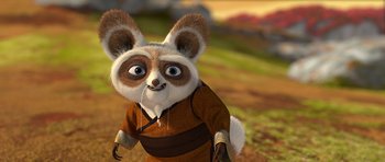 Movie still from “Kung Fu Panda 2” (2011), directed by Jennifer Yuh Nelson – An animated character is dressed in a brown outfit; Close Up shot, Low angle