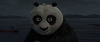 Movie still from “Kung Fu Panda 2” (2011), directed by Jennifer Yuh Nelson – A stuffed panda bear with eyes wide open; Close Up shot, High angle