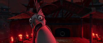Movie still from “Kung Fu Panda 2” (2011), directed by Jennifer Yuh Nelson – A bird with its mouth open; Close Up shot, High angle