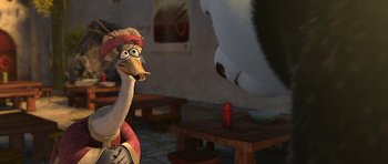 Movie still from “Kung Fu Panda 2” (2011), directed by Jennifer Yuh Nelson – An image of an animated character in a restaurant setting; Close Up shot, Over the shoulder angle