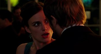 Movie still from “Laggies” (2014), directed by Lynn Shelton – A man and a woman in formal wear looking at one another; Close Up shot, Over the shoulder angle