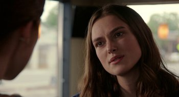 Movie still from “Laggies” (2014), directed by Lynn Shelton – A person with long brown hair; Close Up shot, Over the shoulder angle