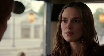 Movie still from “Laggies” (2014), directed by Lynn Shelton – A person with long brown hair; Close Up shot, Over the shoulder angle