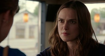 Movie still from “Laggies” (2014), directed by Lynn Shelton – A person with long brown hair; Close Up shot, Over the shoulder angle