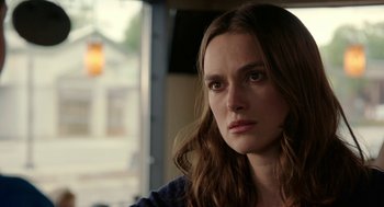 Movie still from “Laggies” (2014), directed by Lynn Shelton – A person with long brown hair; Close Up shot, Over the shoulder angle