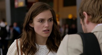 Movie still from “Laggies” (2014), directed by Lynn Shelton – A person wearing a white shirt; Close Up shot, Over the shoulder angle
