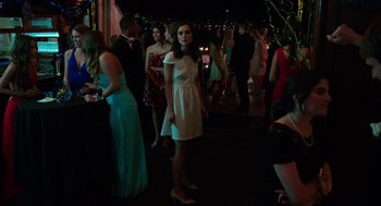 Movie still from “Laggies” (2014), directed by Lynn Shelton – A group of people in a room at a party; Medium shot, Over the shoulder angle