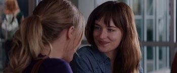 Movie still from “Fifty Shades of Grey” (2015), directed by Sam Taylor-Johnson – Two women are looking at one another in the mirror; Close Up shot, Over the shoulder angle