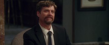 Movie still from “Keeping Up with the Joneses” (2016), directed by Greg Mottola – A person wearing a suit and tie; Close Up shot, Over the shoulder angle