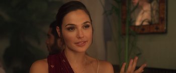 Movie still from “Keeping Up with the Joneses” (2016), directed by Greg Mottola – A person wearing a dress; Close Up shot, Over the shoulder angle