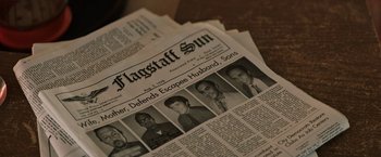 Movie still from “The Last Rampage” (2017), directed by Dwight H. Little – The front page of a newspaper; Extreme Close Up shot, High angle