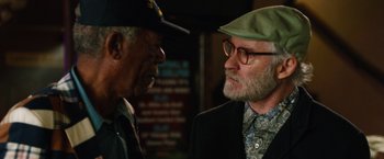 Movie still from “Last Vegas” (2013), directed by Jon Turteltaub – Two older men talking to each other in a restaurant; Close Up shot, Over the shoulder angle