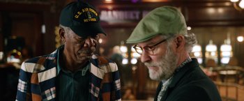 Movie still from “Last Vegas” (2013), directed by Jon Turteltaub – Two older men are looking at each other; Close Up shot, Over the shoulder angle