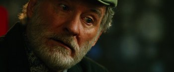 Movie still from “Last Vegas” (2013), directed by Jon Turteltaub – An older man with a beard and a hat; Close Up shot, Over the shoulder angle