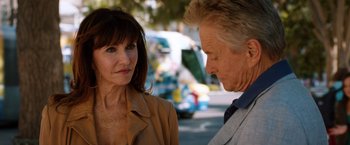 Movie still from “Last Vegas” (2013), directed by Jon Turteltaub – An older man and a younger woman standing next to each other on the street; Close Up shot, Over the shoulder angle