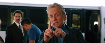 Movie still from “Last Vegas” (2013), directed by Jon Turteltaub – An older man with a long white hair pointing to his face; Close Up shot, Over the shoulder angle