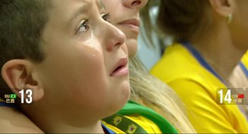 Movie still from “Leap” (2020), directed by Peter Ho-Sun Chan – A child crying with her mother; Extreme Close Up shot, Low angle
