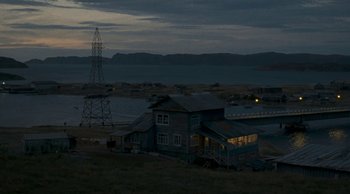 Movie still from “Leviathan” (2014), directed by Andrey Zvyagintsev – An old house in the middle of nowhere at night; Extreme Wide shot, High angle