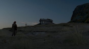 Movie still from “Leviathan” (2014), directed by Andrey Zvyagintsev – An abandoned house on a hill at night; Extreme Wide shot, Low angle