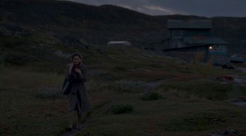 Movie still from “Leviathan” (2014), directed by Andrey Zvyagintsev – A woman standing in a field at night; Extreme Wide shot, High angle